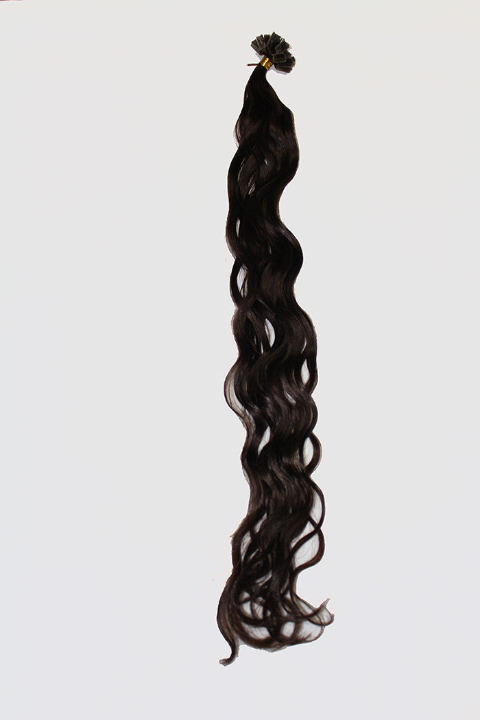 20" V-Tip Fusion Hair Extensions EUROPEAN BEACH WAVE - Colour #002 - Darkest Brown