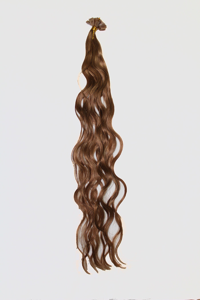 20" V-Tip Fusion Hair Extensions EUROPEAN BEACH WAVE - Colour #008 - Light Brown
